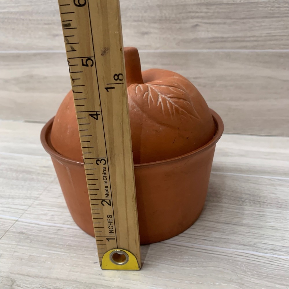 Terracotta Apple Baker Clay Ramekin with Lid Rustic Fall Kitchen Decor Orange - Picture 3 of 4